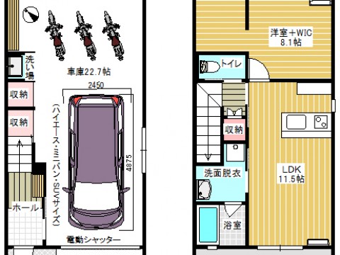 福井市 電動シャッター付きガレージハウス　賃貸    新築　ガレージハウスサムネイル